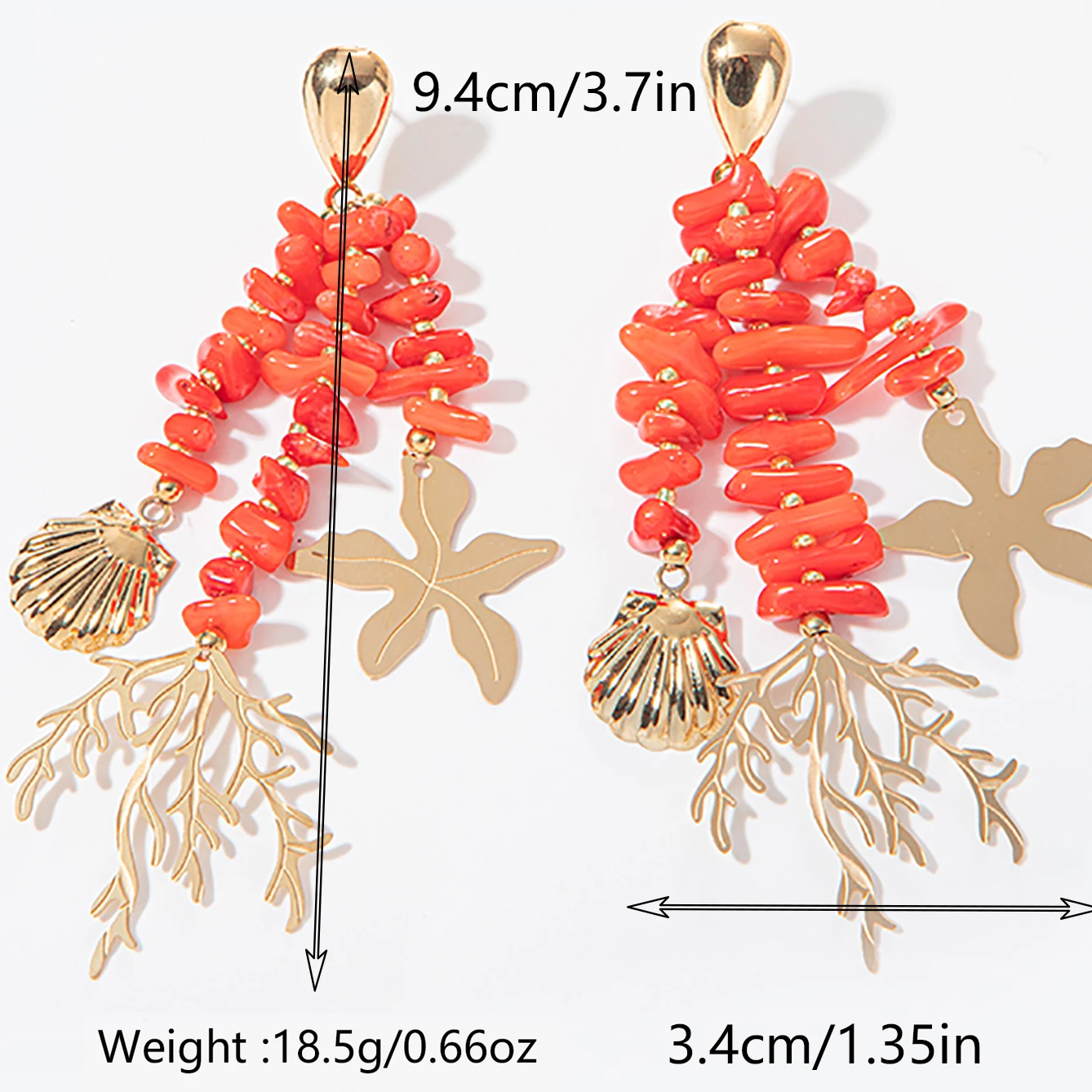 1Pair Elegant Red Coral Tassel Stainless Steel Women\'s Earring 14K Gold Plated Fashion Jewelry 2024 New Stylish Women\'s Earring
