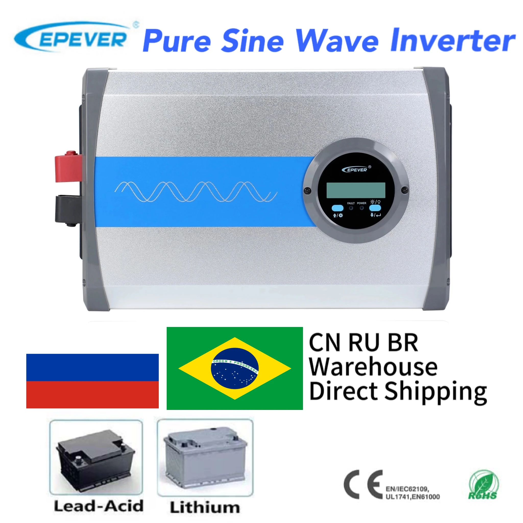 EPEVER Pure Sine Wave Inverter DC 12V 24V 48V to AC 220V 230V 240V IPower IP-Plus series with LCD display1500W 2000W 3000W