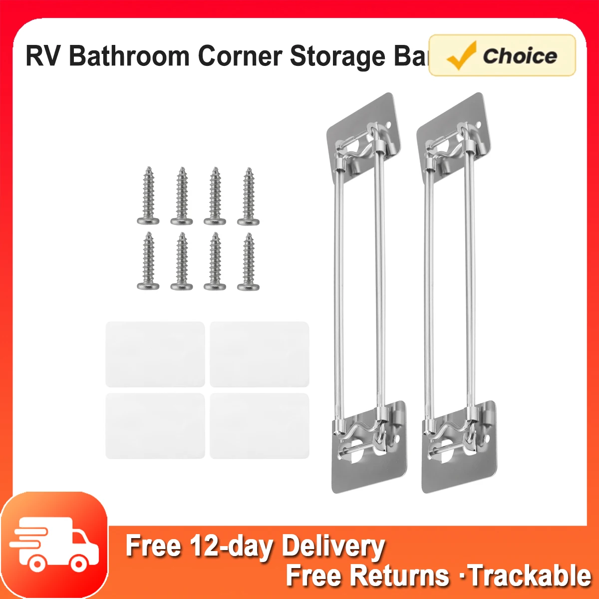 

2 Pack RV Shower Corner Storage Bar Adjustable Stainless Steel Bathroom Corner Storage Bar for Camper Travel RV Shower Accessory