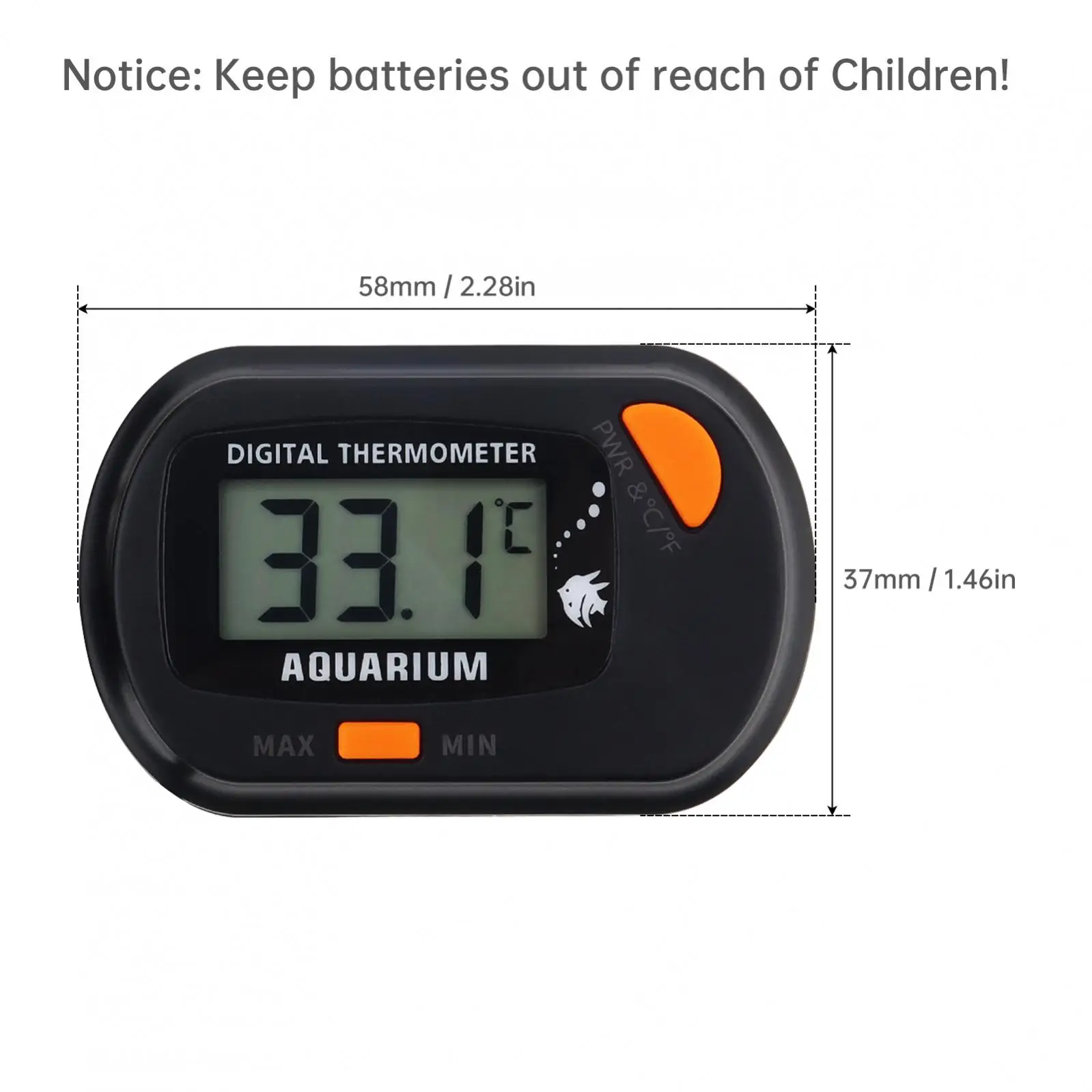 MAX/MIN Digital LCD Display Stick Fish Tank Thermometer for Turtle Incubators / Terrarium, Wireless Water Temperature Test