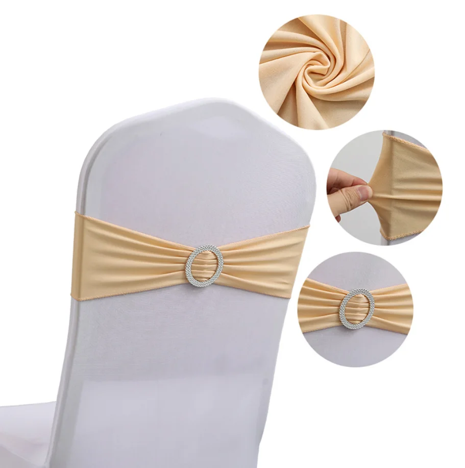 50PCS Polyester Spandex Chair Ties Lycra Hotel Banquet Chair Sashes With Buckle Lycra Chair Bands Bows Wedding Chair Covers