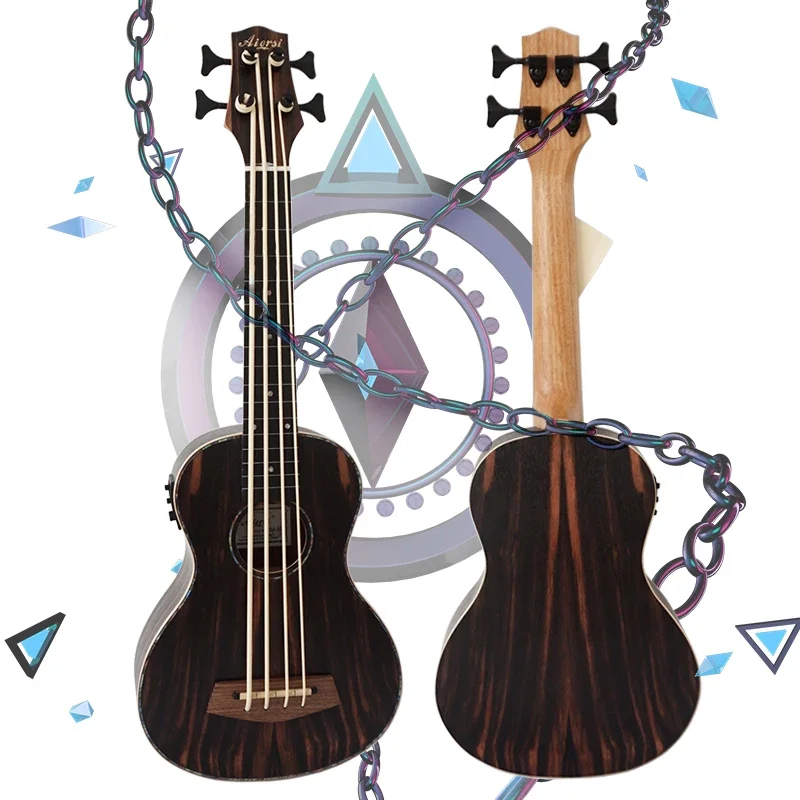 handmade Java wooden ebony Body fretless U Electric Bass Guitar Ukulele