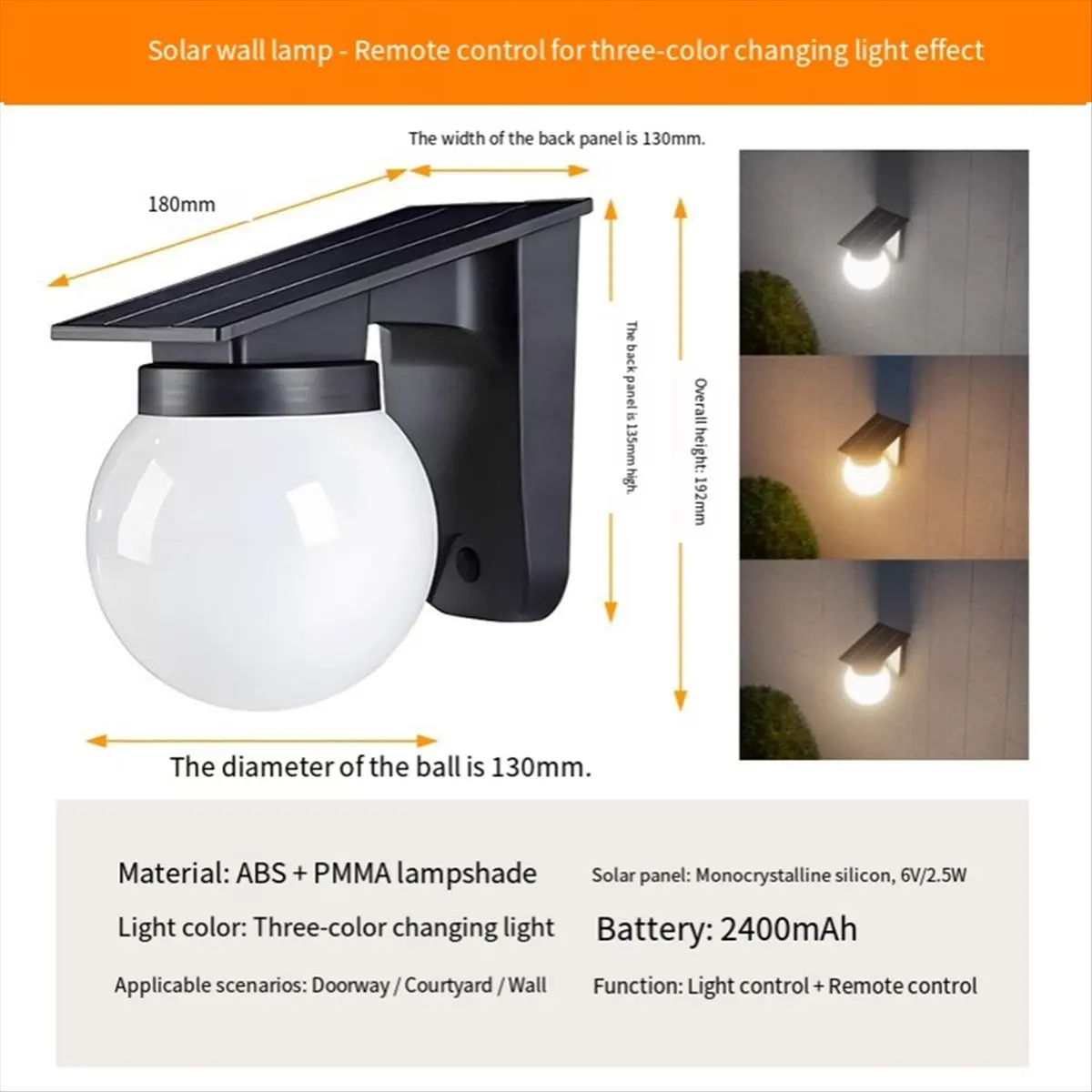 DT77 Outdoor Solar Light Adjustable Brightness and Color IP65 Waterproof Solar Wall Lamp Solar Garden Lights for Yard Fence