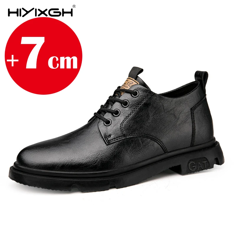 Men Business Cow Leather Shoes Men's Casual Breathable Work Boots Height Increase 7CM Shoes Comfortable Inside Elevator Shoes