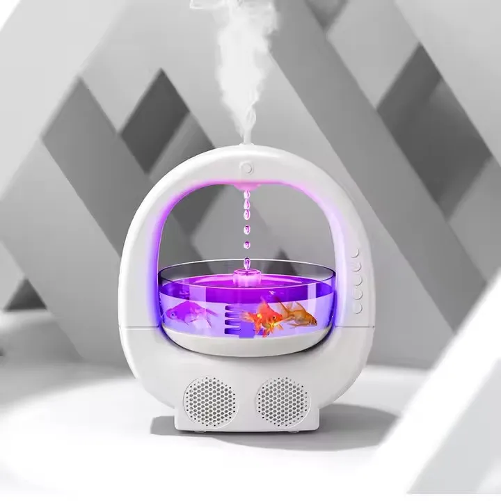 700ml Water Drop Backflow Fishbowl Shape Antigravity Portable Humidifier Musical Speaker Night Light Air Aromatherapy Diffuser