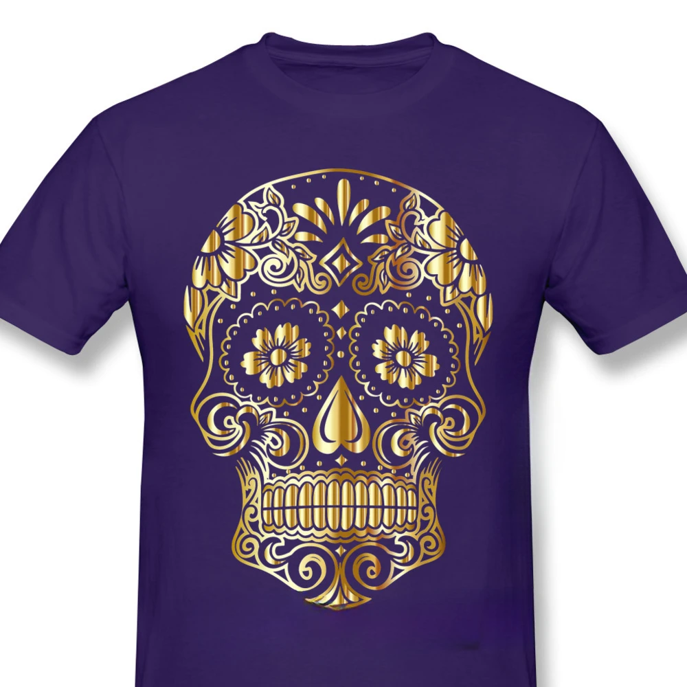 Mexican Sugar Skull Funny 2024 Popular NewArrival Gold Oversize Cotton For outfits fashion Round neck lnformal new harajuku tops