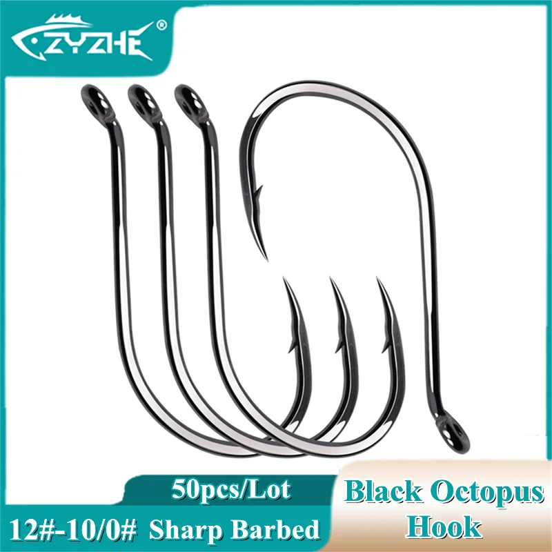 ZYZ 50pcs/Lot Black Octopus Hooks High Carbon Steel 16 Sizes BKK Fishing Hooks Sharp Octopus Black Fishhooks Tackle