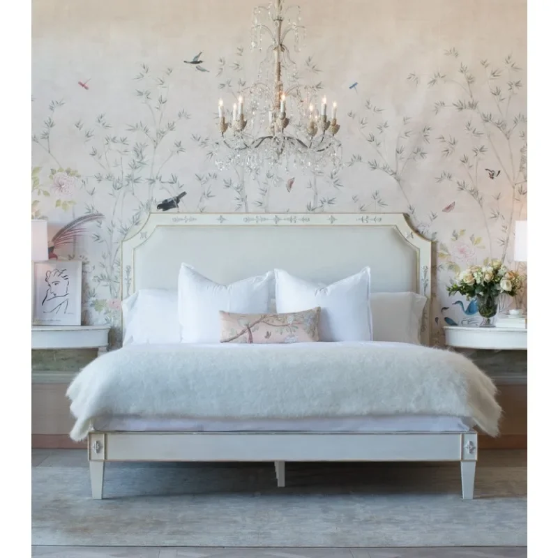 Solid wood bed American retro old solid wood simple master bedroom double bed European new high-end princess wedding bed