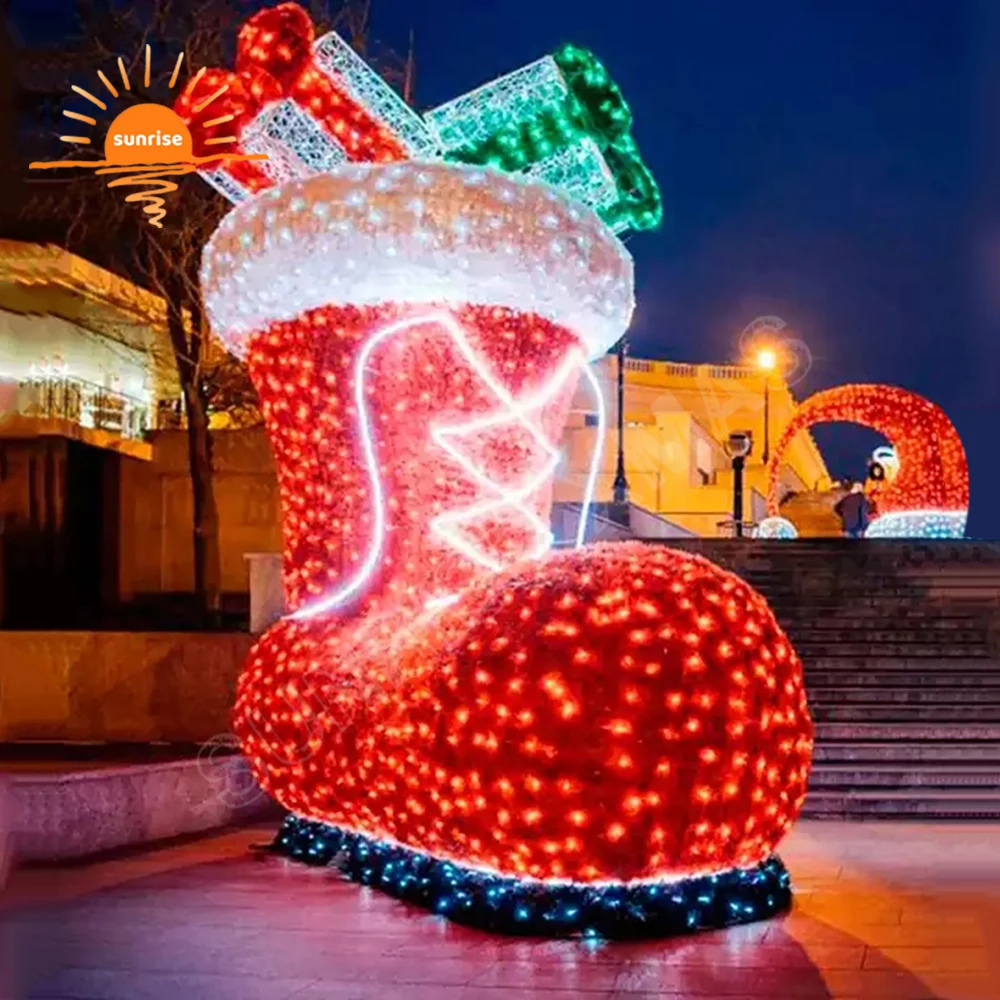Classic & Traditional LED motif decoration large Festive Light-Up show Merry Christmas Glowing Holiday Boot Santa s Shining Shoe