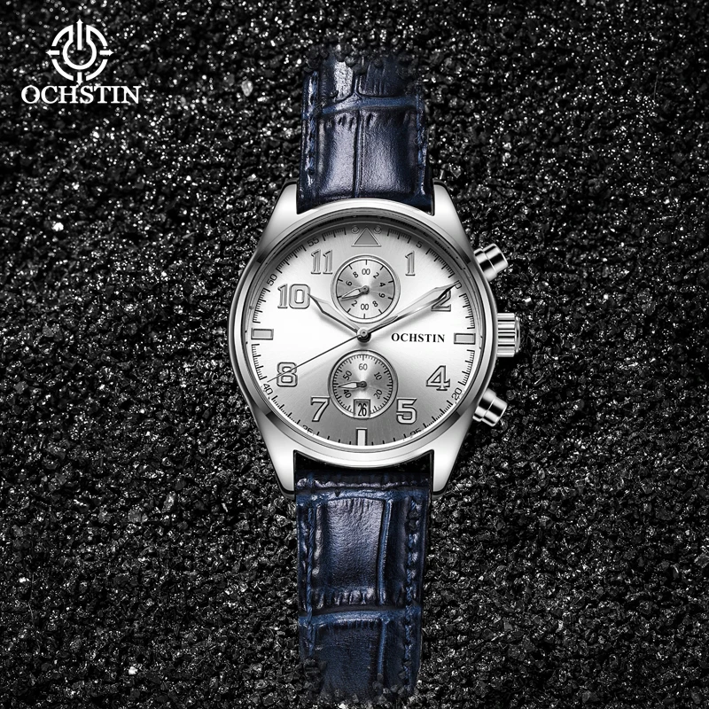 

OCHSTIN Luminous Hand Waterproof Leather Strap Prominente Series Watches Man Multifunctional Quartz Movement Calendar Clock