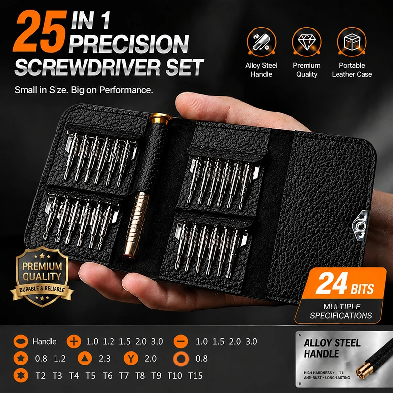 25-in-1 multi-function manual screwdriver set leather packaging portable digital product repair tool screwdriver bits