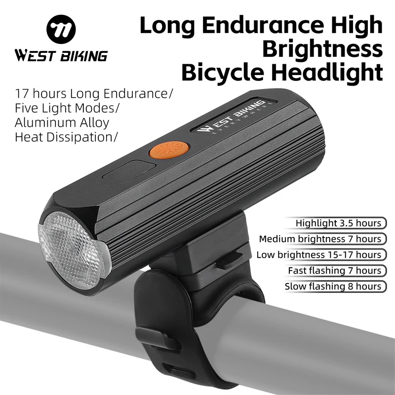 WEST BIKING Waterproof High Brightness Bicycle Headlight Type-C Rechargeable Long Endurance Bike Front Lamp Cycling Accessories