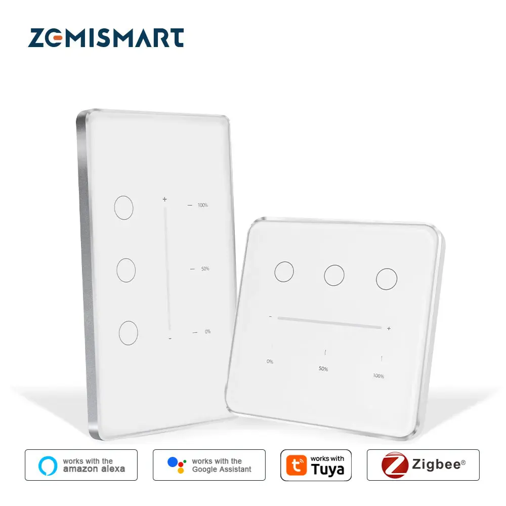 

Zigbee Dimmer Switch 3 Gang Smart Wall Light Switch Touch Panel Percentage Adjust Brightness Works with Tuya Alexa Google Home