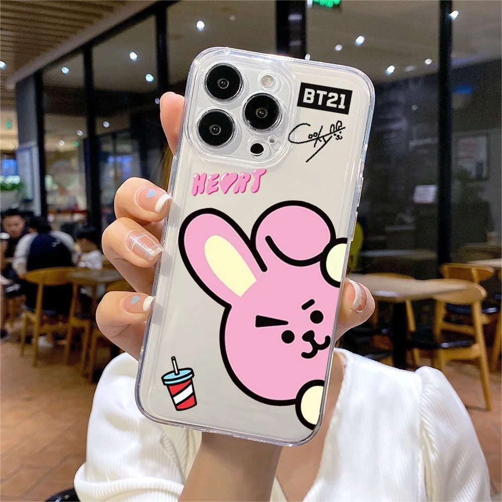 Cartoon Phone Case For -B-BT21s iPhone 16e 16 15 14 13 12 11 Mini Pro Max X XR XSMax 7 8 Plus Transparent Soft TPU Back Cover - náhled 4