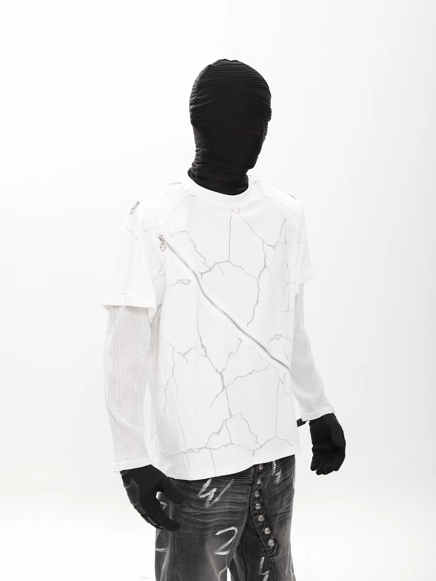 2025 Autumn Men's Fashion Faux Two-piece Set Chic Pullover Tees Round Neck Long-sleeve T-shirts Men's High-end High Street Tops