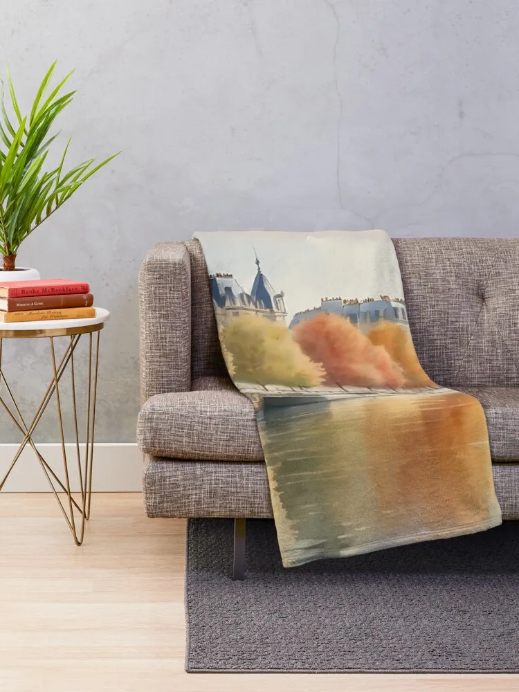 Autumnal Seine River with Golden Trees Throw Blanket Personalized Gift Luxury Thicken Blankets