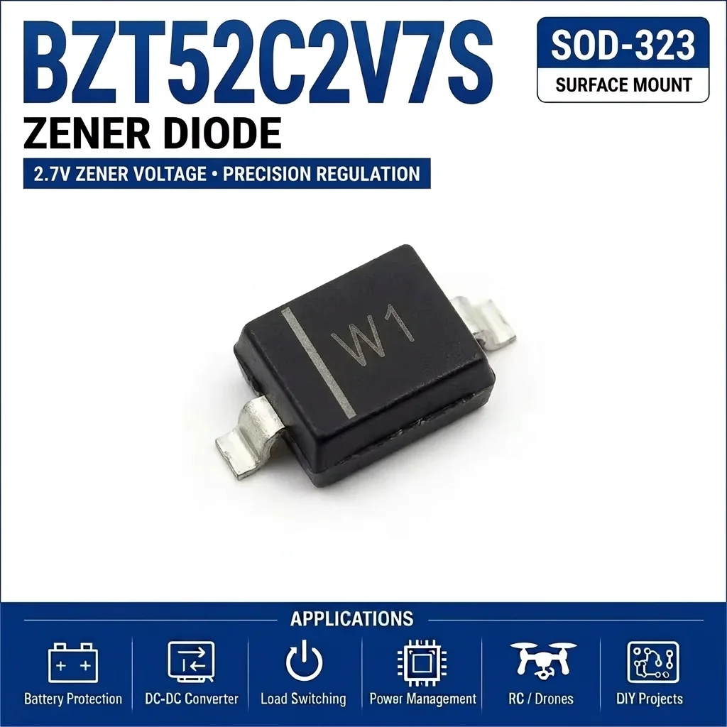 (100 pcs) BZT52C2V7S/BZT52C2V7 SOD-323/SOD-123 (Marking W1) 52C2V7S 52C2V7 - Zener Diode 2.7V BZT52