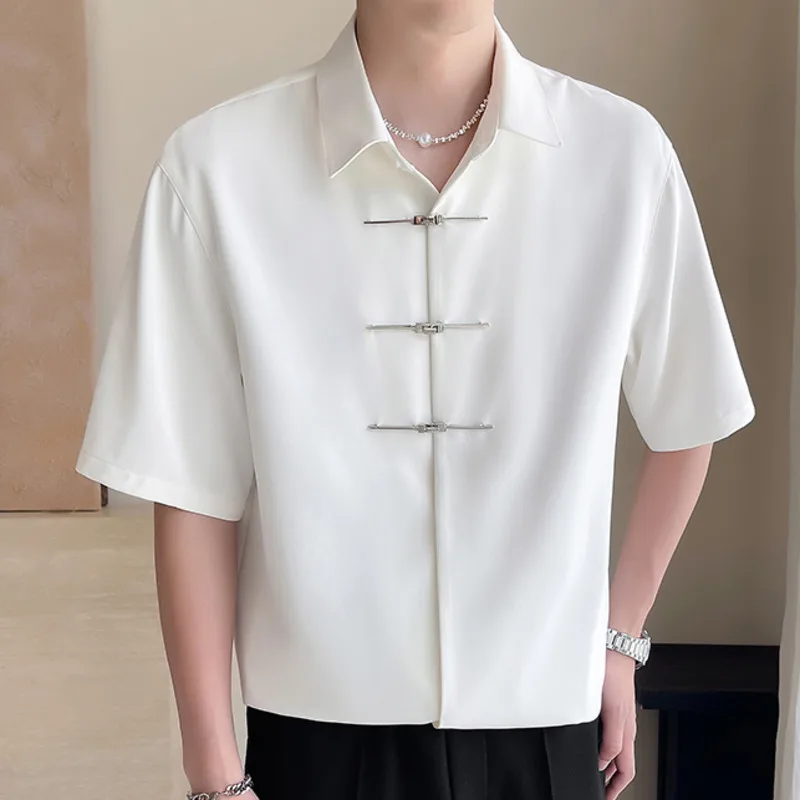 

Casual Tuxedo Fashion Man Wedding Social Shirts 2024 Summer Ice Silk Chinese Style New Mid Sleeved Shirt Camisa Flores Hombre