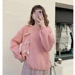 Striped Sweater Cardigan Spring Autumn New O-Neck Long Sleeve Button All-match Knitting Tops Sweet Fashion Vintage Women Clothes