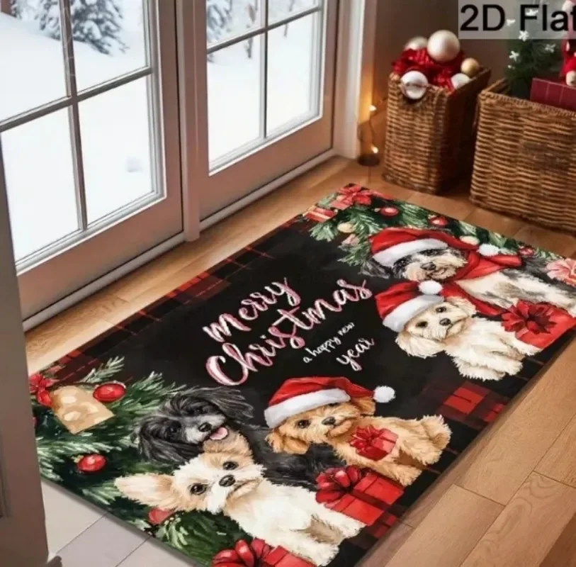 Gingerbread Man Christmas Doormat Three Santa Hat Candy Cane Snowflake Print Indoor Outdoor Entryway Xmas Decor Welcome Mat
