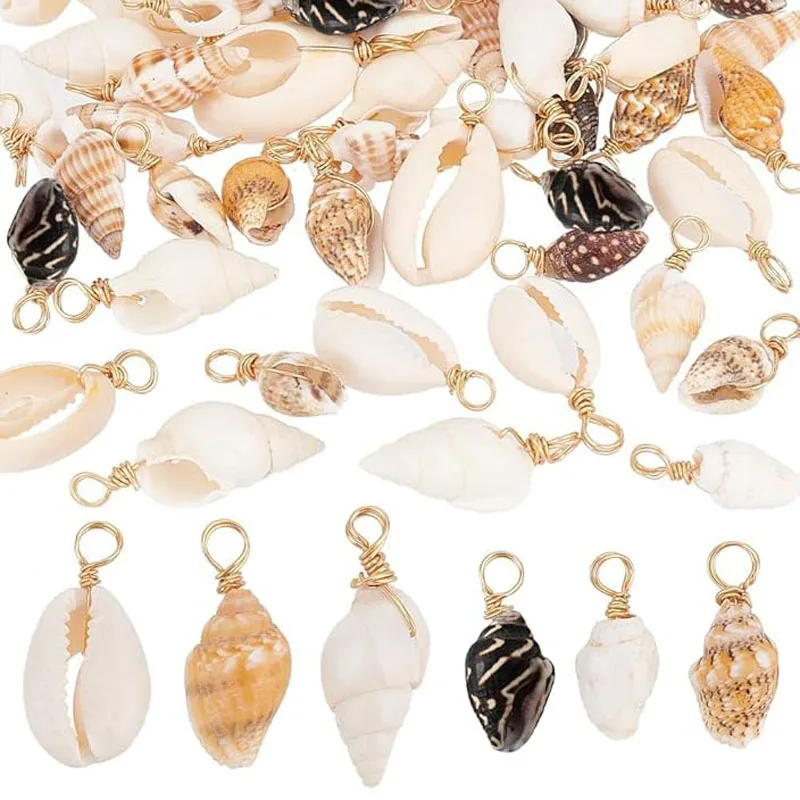Shell Pendants Spiral Seashells Craft Charms Cowrie Sea Shells Pendant Natural Shell Charms Conch Shells with Loop Bail