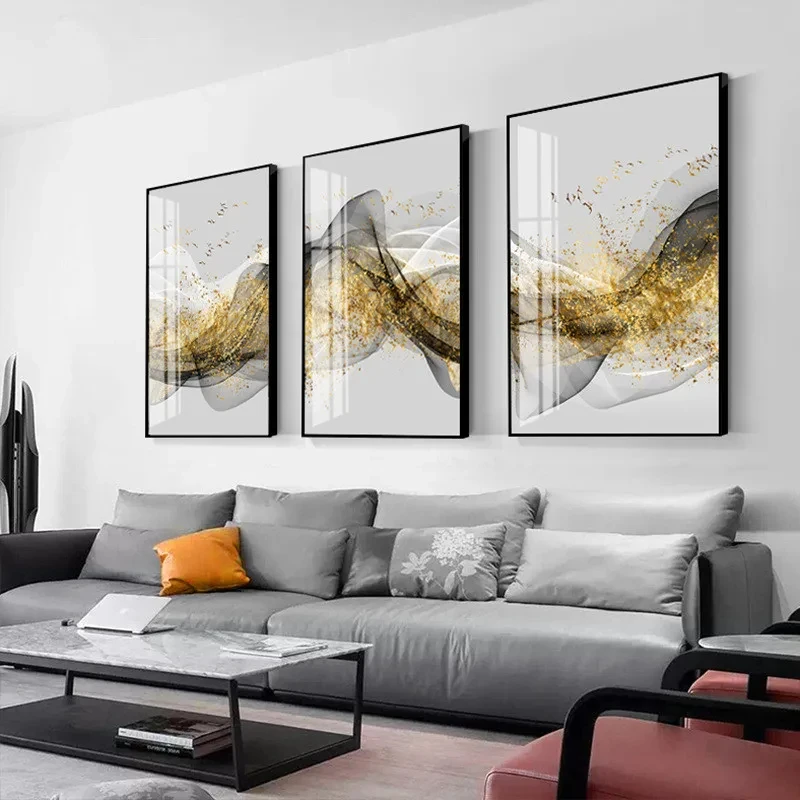 Abstract Gold Black Line Bird Mountain Canvas Painting,Poster,Print Wall Art Picture,Modern Living Room Home Decoration Unframed