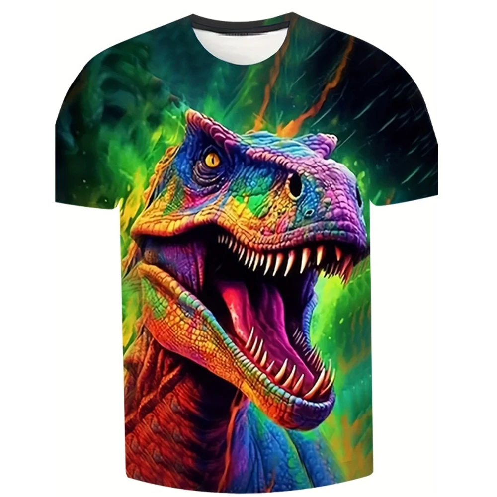 Camiseta de manga curta com impressão dinossauro para meninos, top confortável infantil, roupas casuais para bebês, roupas de verão, 4 peças