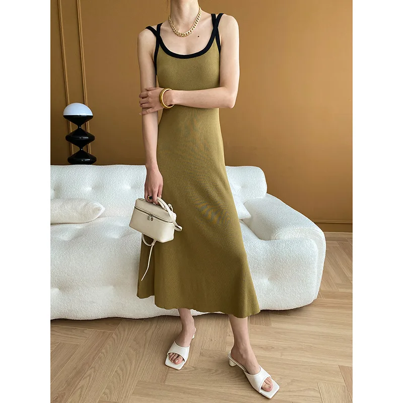 Sling Jurk Vrouwen Lange Jurken Een Lijn Vestidos Y2k Streetwear U Hals Mouwloos Elegante Bodycon Party Hoge Taille Werk Zomer