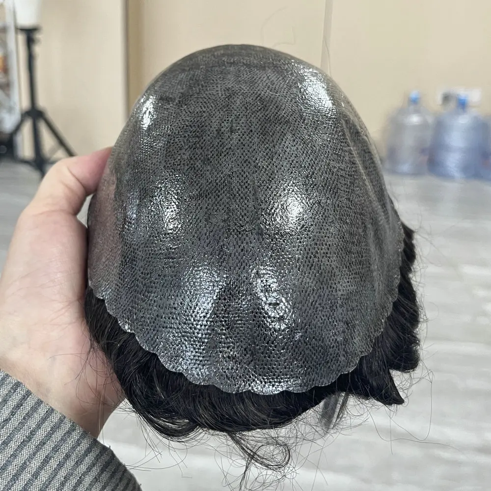 خط الشعر الطبيعي قاعدة الجلد القوية شعر الإنسان رجالي الشعر المستعار أسود بني رمادي الصلع نظام استبدال الشعر غير قابل للاكتشاف