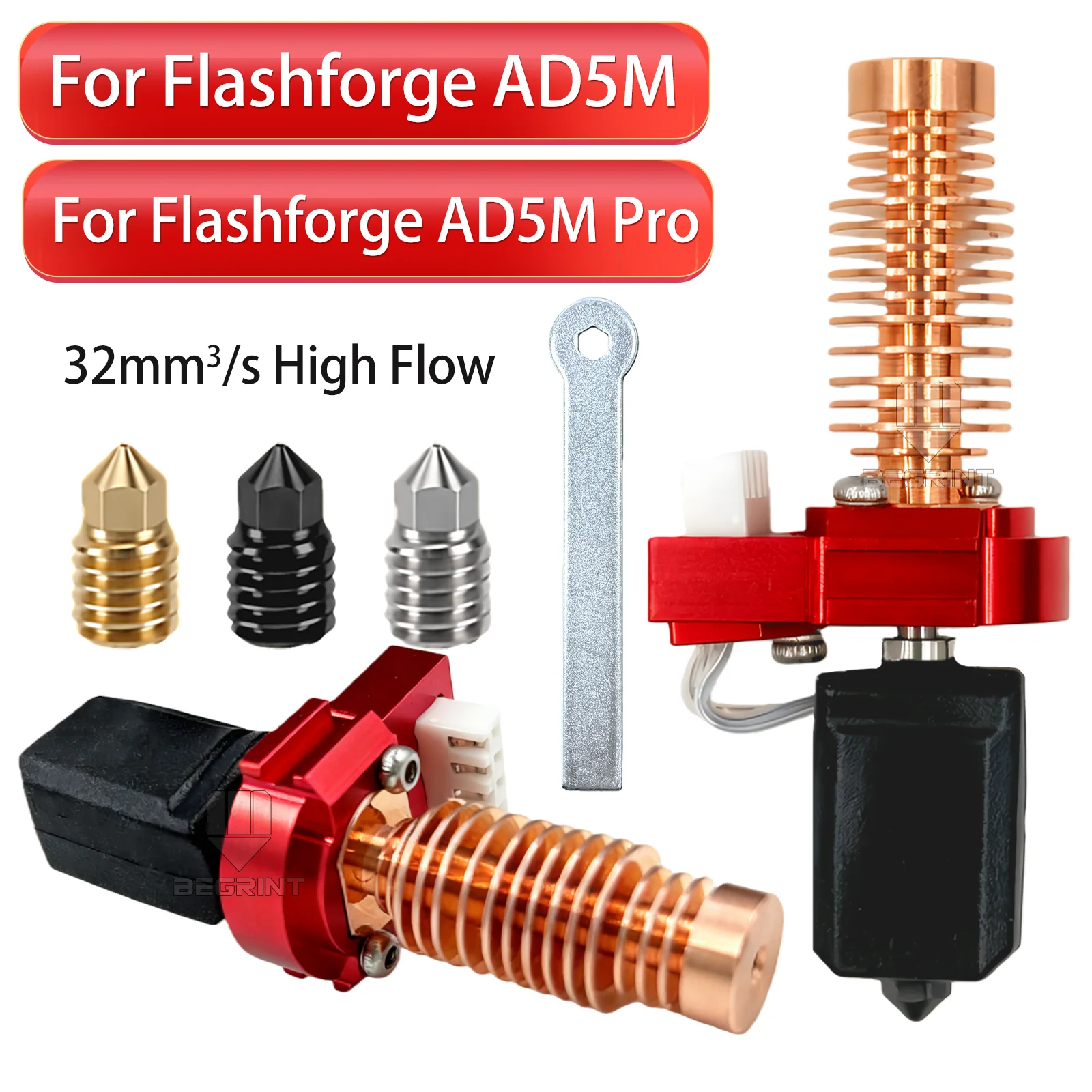 For Flashforge Adventurer 5M / 5M Pro Hotend Kit Pinting Head 280℃ Ceramic Heating Block Kit AD5M Hard Steel Nozzle Hot End Part