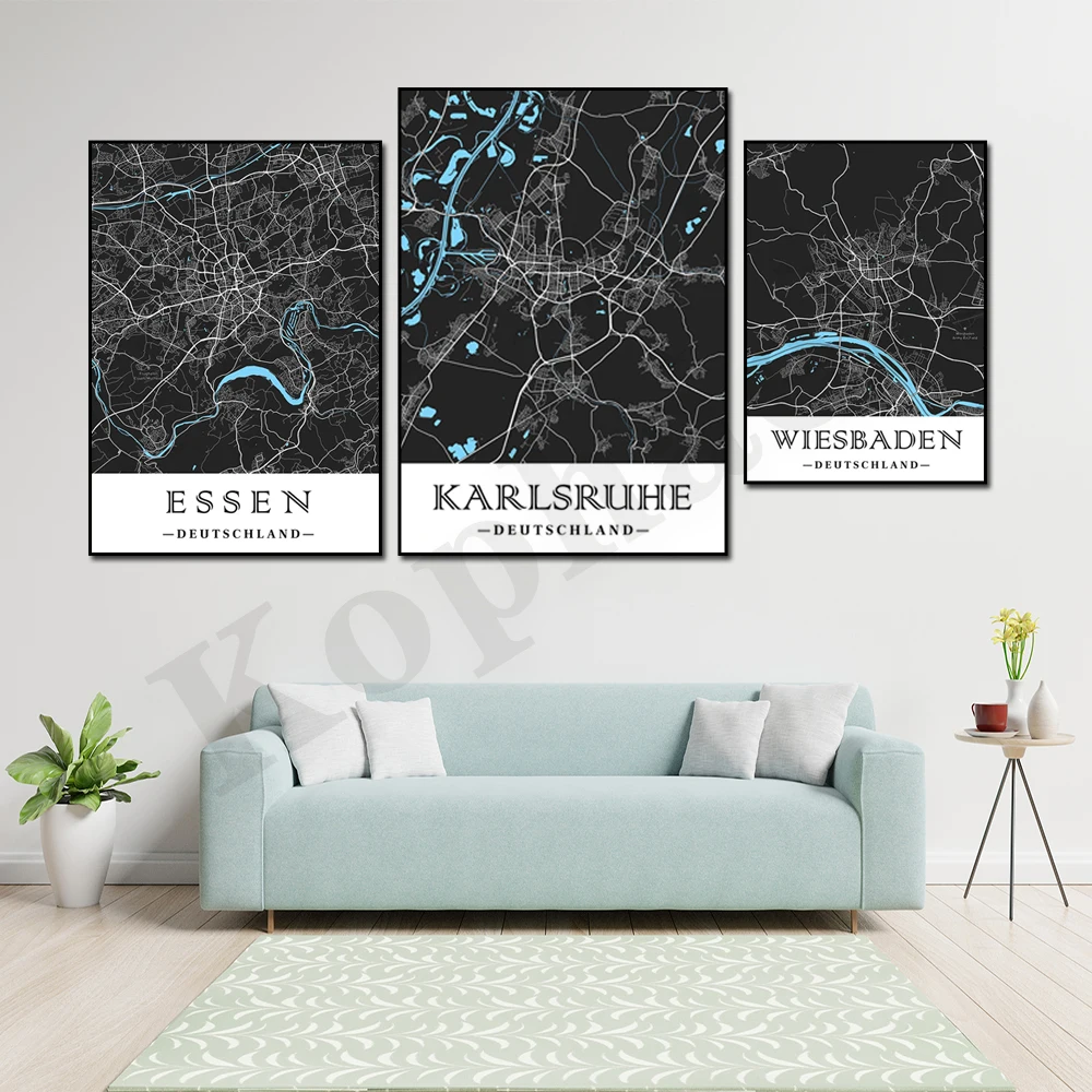 Karlsruhe Augsburg Wiesbaden Rome Essen Mannheim Bielefeld Bochum City Map Home Wall Decor Poster