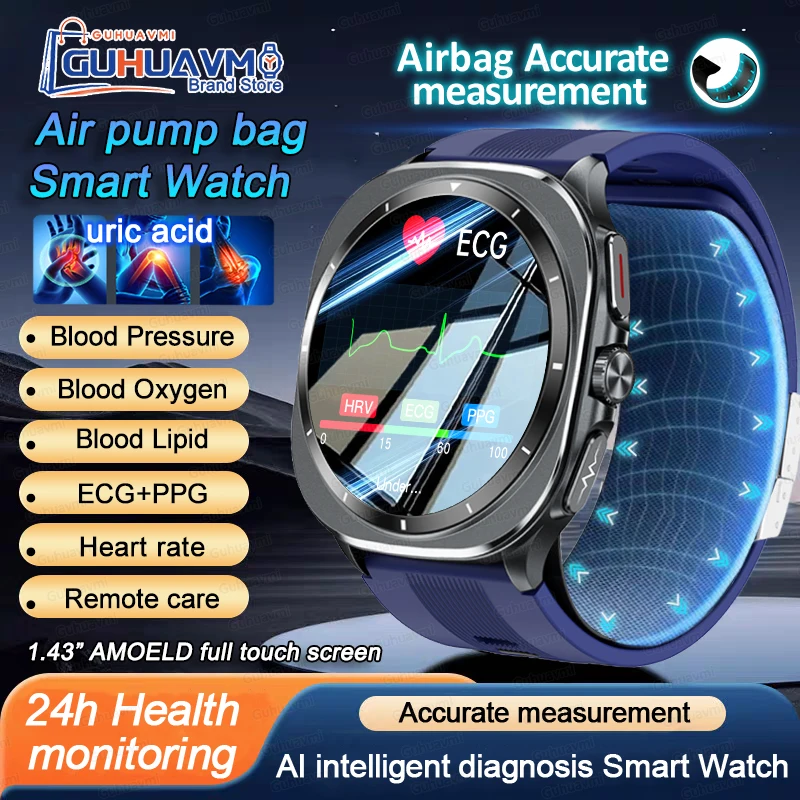 

Sapphire Smart Watches Blood Pressure health monitoring Blood Lipid Uric Acid ECG PPG NFC Call Health Smartwatch For Android iOS