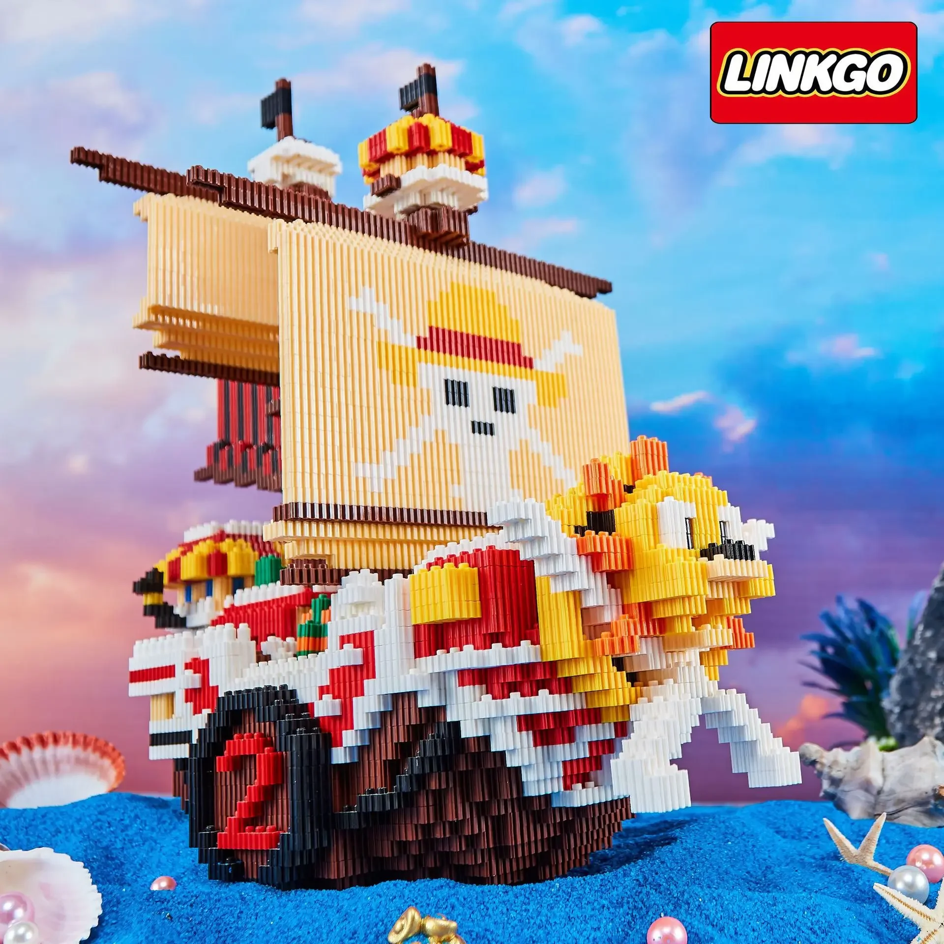 3000pcs+ One Piece Thousand Sunny Mini Brick Pirates Ship Figures 3D Model Anime Micro Building Block Toy For Kids Birthday Gift