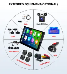 Car Radio For AHD Rear View Camera USB DVR 360 Camera TPMS OBD Tools Micphone DAB+