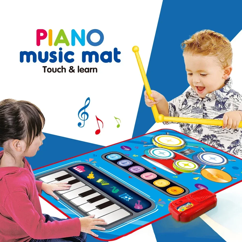 Children's 2In1 Musical Blanket Drum Piano Keyboard Electronic Multifunctional Jazz Instrument Educational Toys Boys Girls Gift