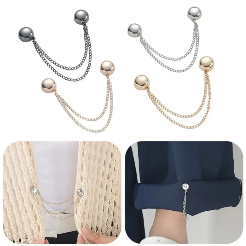 2Pcs Multi-Function Magnetic Clothing Clip with Chain Metal Buttons Clip Clothes Scarf Trouser Legs Cuff Fixing Magnet Pin