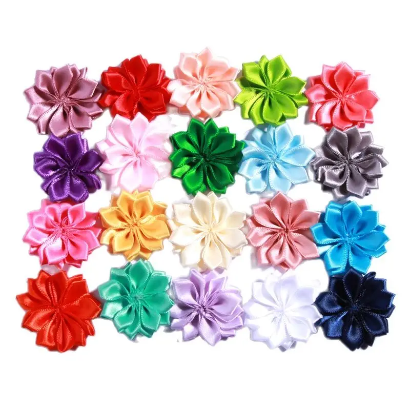 

1000PCS 4CM Artificial Flower Satin Flowers DIY Flower Bouquet for Hair Accessories Rosette Pointed Flower No Hair Clips