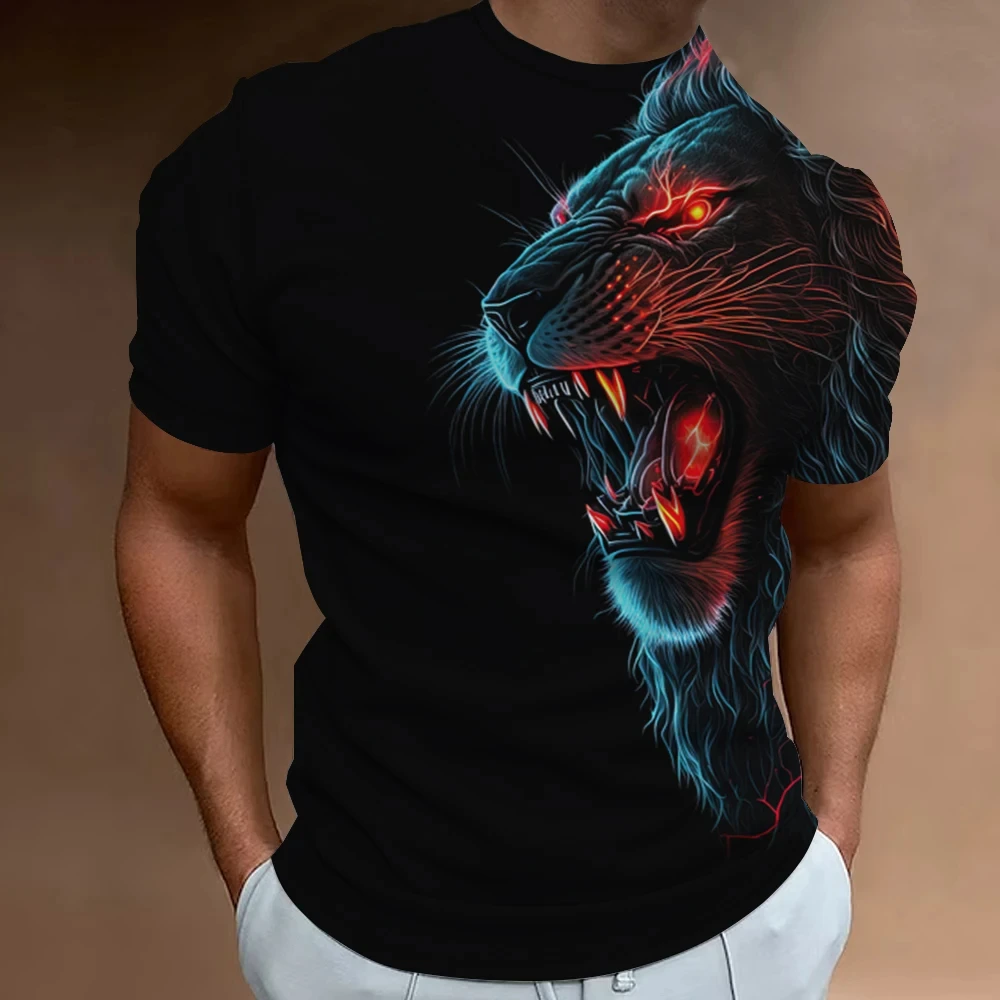 High Quailty Big Size Animal Lion Men T-shirt 3D Print Polyester Breathable Lightweight Summer Essential Shirt Accept Custom