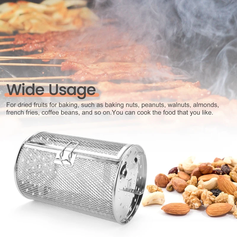 Stainless Steel Grill Roaster Drum Oven Basket Bakeware Oven Roast Baking Rotary Nuts Basket BBQ Grill Cooking Tool