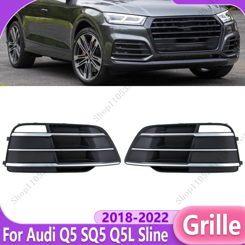 Car Front Bumper Fog Light Cover Grille Fog Lamp Frame Bezel For Audi Q5 SQ5 Q5L Sline 2018-2022 80D807679JRU6 80D807680JRU6