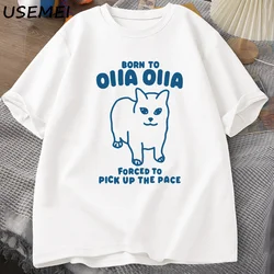 Born To OIIA Spinning Cat T-Shirts Funny Retro Animal Tee 90s Cotton Man Short Sleeve T-shirt Harajuku Graphic Tees Streetwear