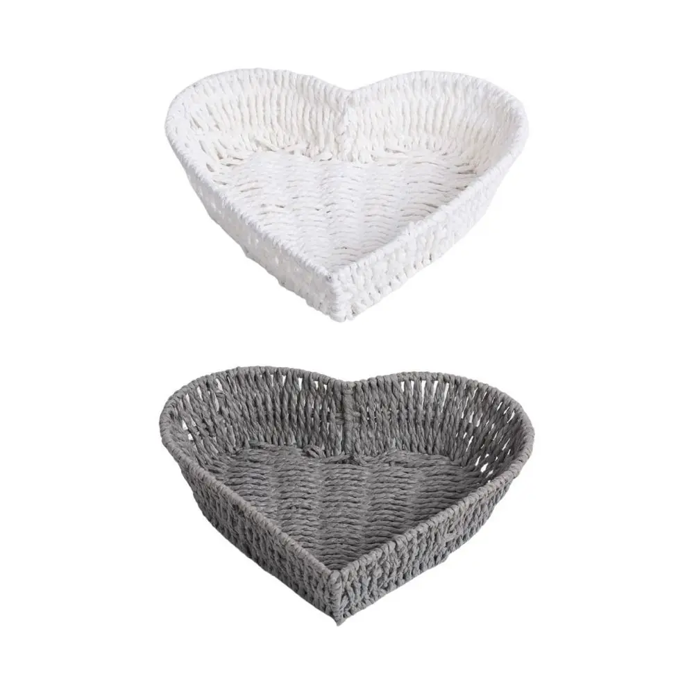 Easy to Use Stackable Woven Storage Basket Chic Sturdy Heart Shape Basket Handmade Paper Rope Fruit Plate Snack Storage