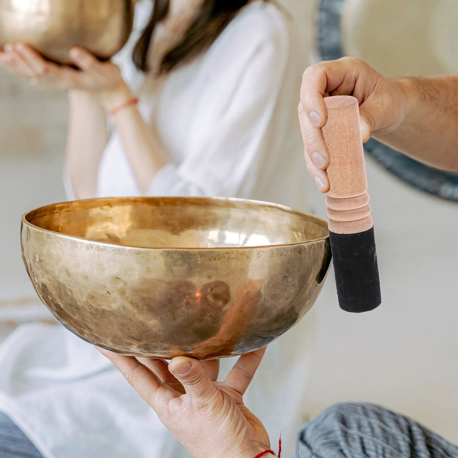 Mazo de madera y PU hecho a mano para cuenco de sonido, curación, meditación, terapia musical, estudio de Yoga, accesorio de ayuda para dormir calmante