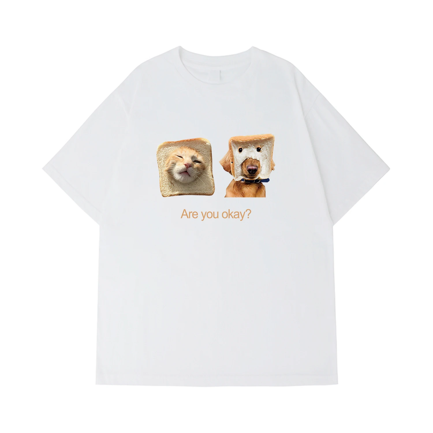 Spoof Are You Okay CatDog Print Tshirt Men Women Tee Shirt Summer Fashion Hip-hop Short-sleev Creativity Novelty Streetwear Tops