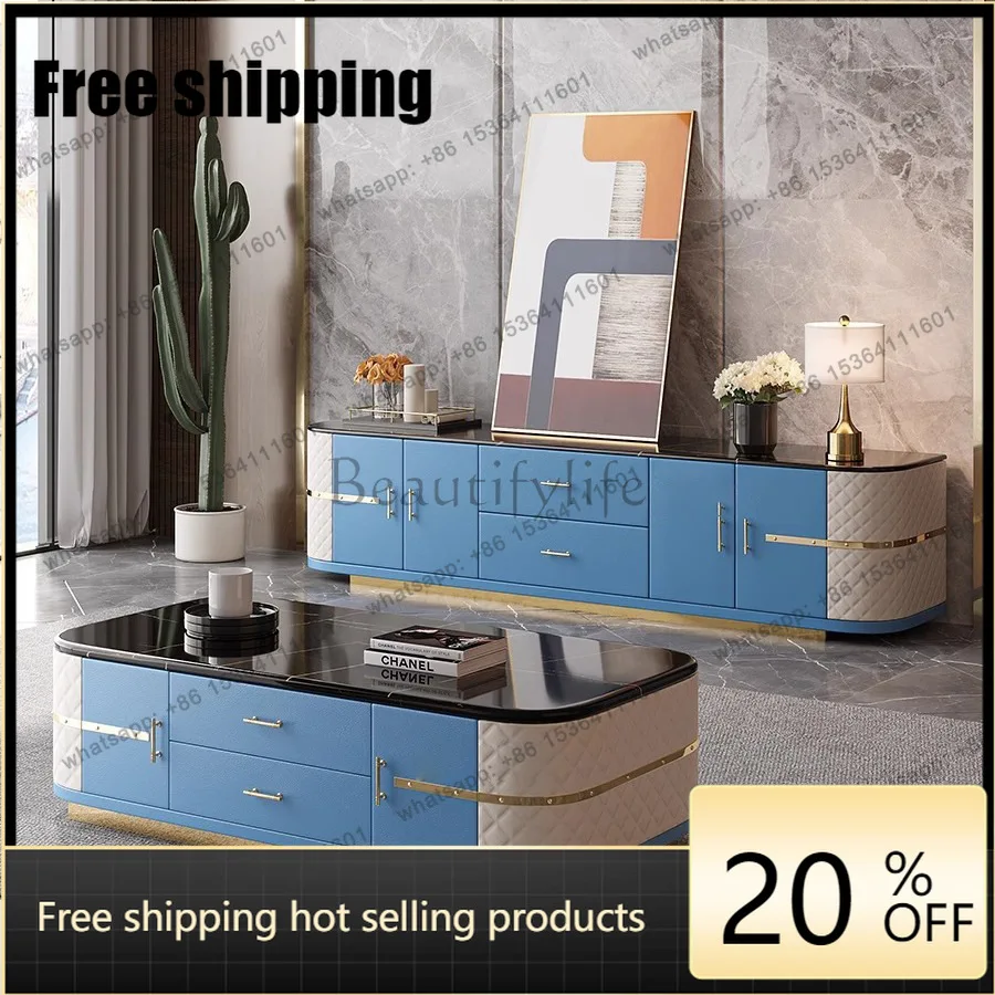 jj5  Best Seller Light Luxury TV Cabinet Modern Hong Kong-style Marble Large Apartment Floor Cabinet