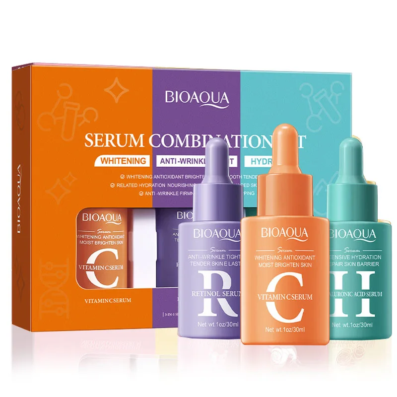 3pcs/set BIOAQUA Vitamin C Retinol Hyaluronic Acid Serum for Face Moisturizing Firming Brightening Facial Essence Skin Care Sets