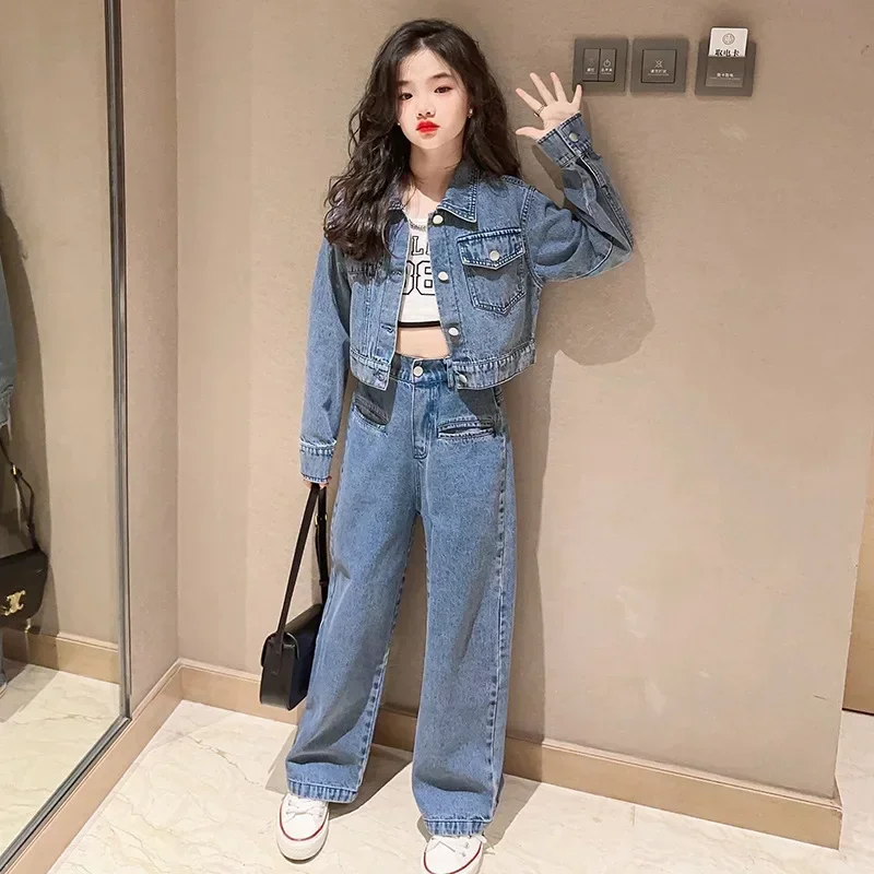 

Girls Clothes Suit Childrens Clothing Wholesale 2025 New Girls Fashion Childrens Spring and Autumn Denim Girls Two-piece Set
