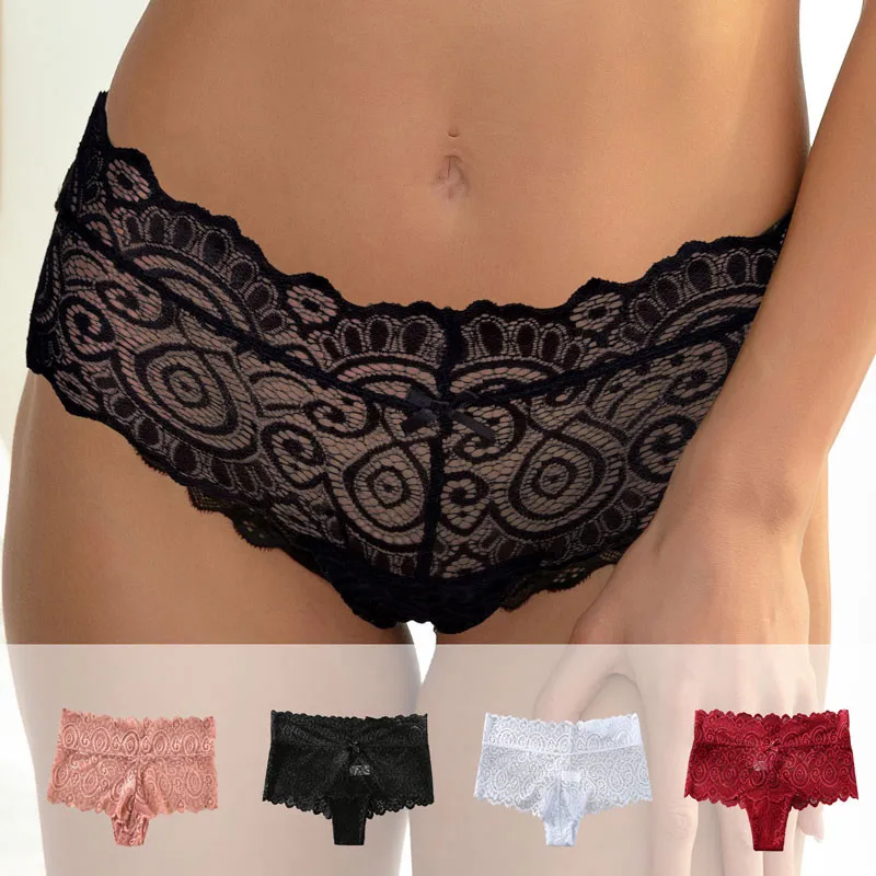 

3PCS Lace Panties Ribbed Brazilian Pants Low Waist Women Panties Breathable Girls Underwear Lingerie