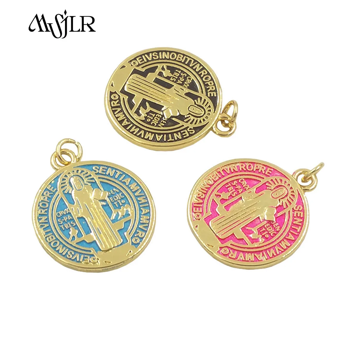 MVP-080   2024 Fashion Retro Style Colorful Brass Religion Printing Pendant Gold Plated Round Shape Design Hot Sale Accessory