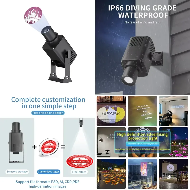 55W LED Elevator Advertising Light Custom Logo Projection Waterproof Gobo Projector Door Floor Stage Lights Aluminum Alloy